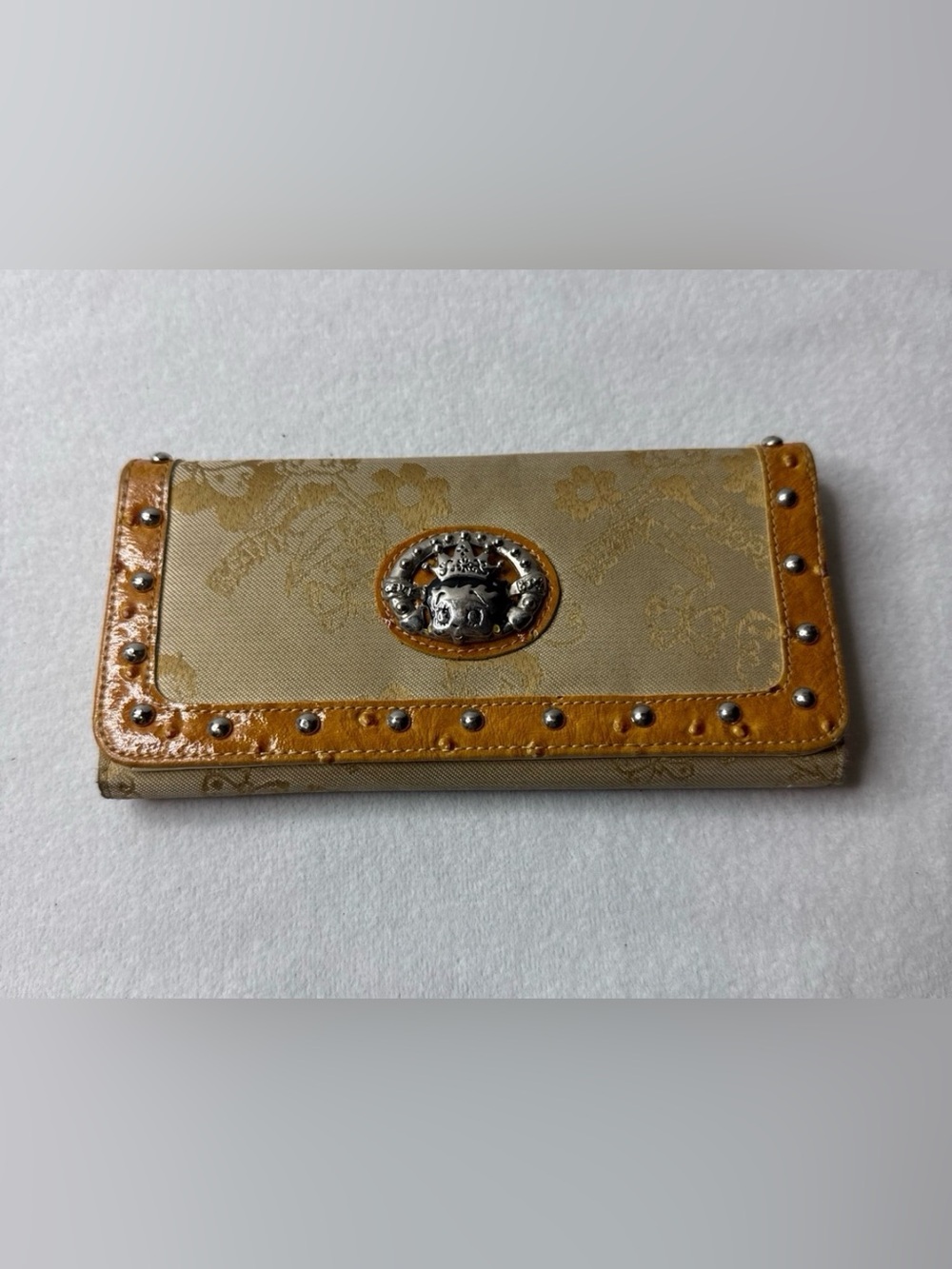 Women's Beige & Tan Wallet with Silver Emblem
